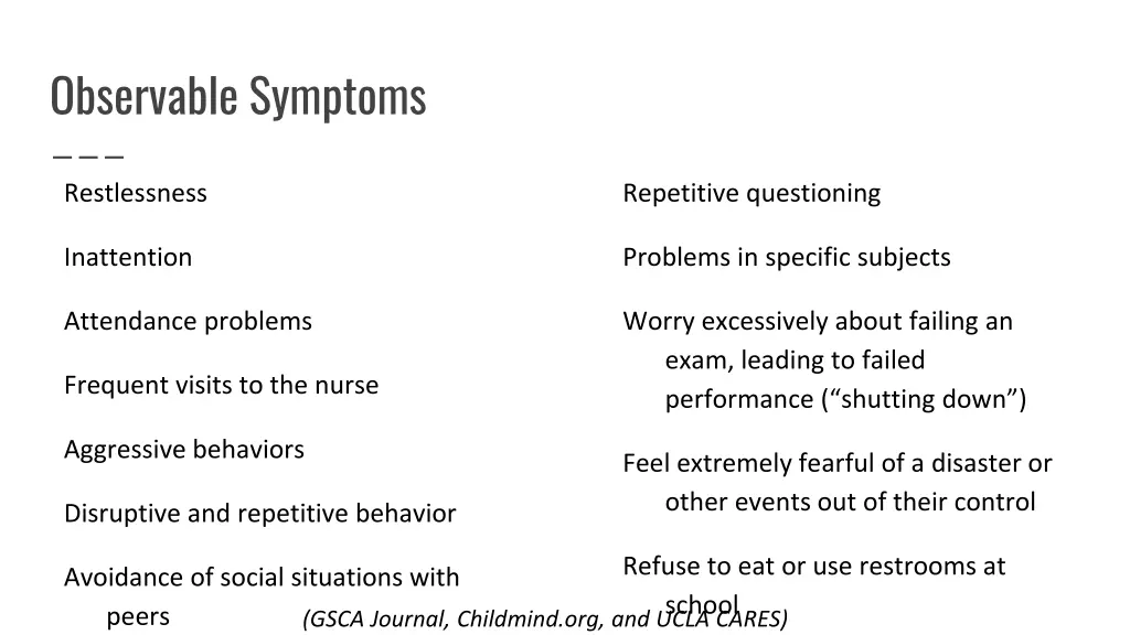 observable symptoms