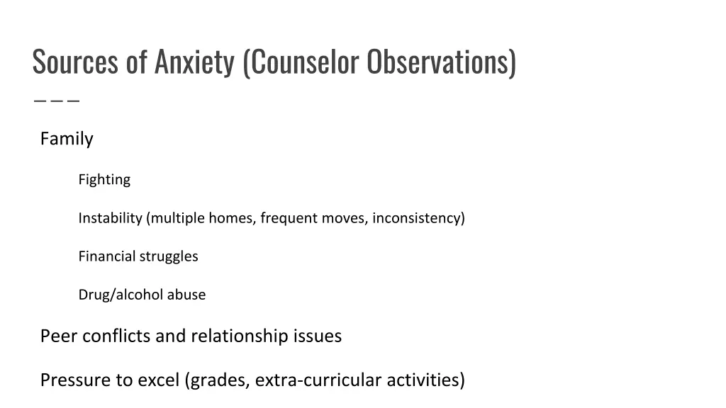 sources of anxiety counselor observations