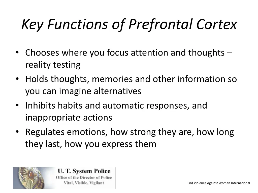 key functions of prefrontal cortex