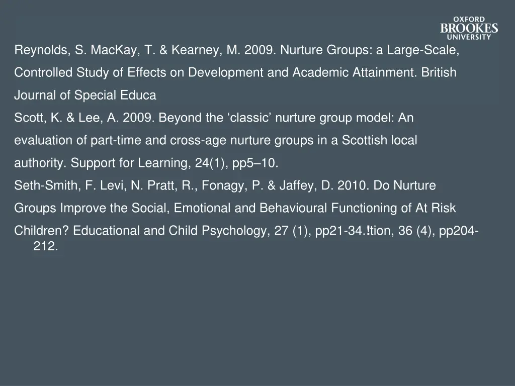 reynolds s mackay t kearney m 2009 nurture groups