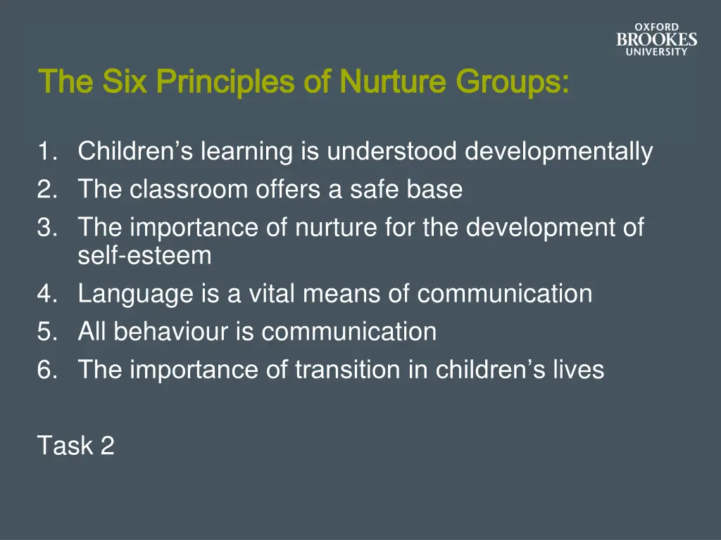 the six principles of nurture the six principles