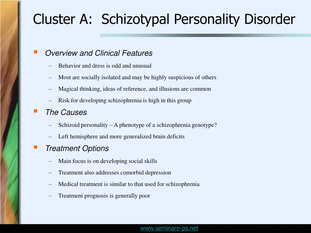 cluster a schizotypal personality disorder