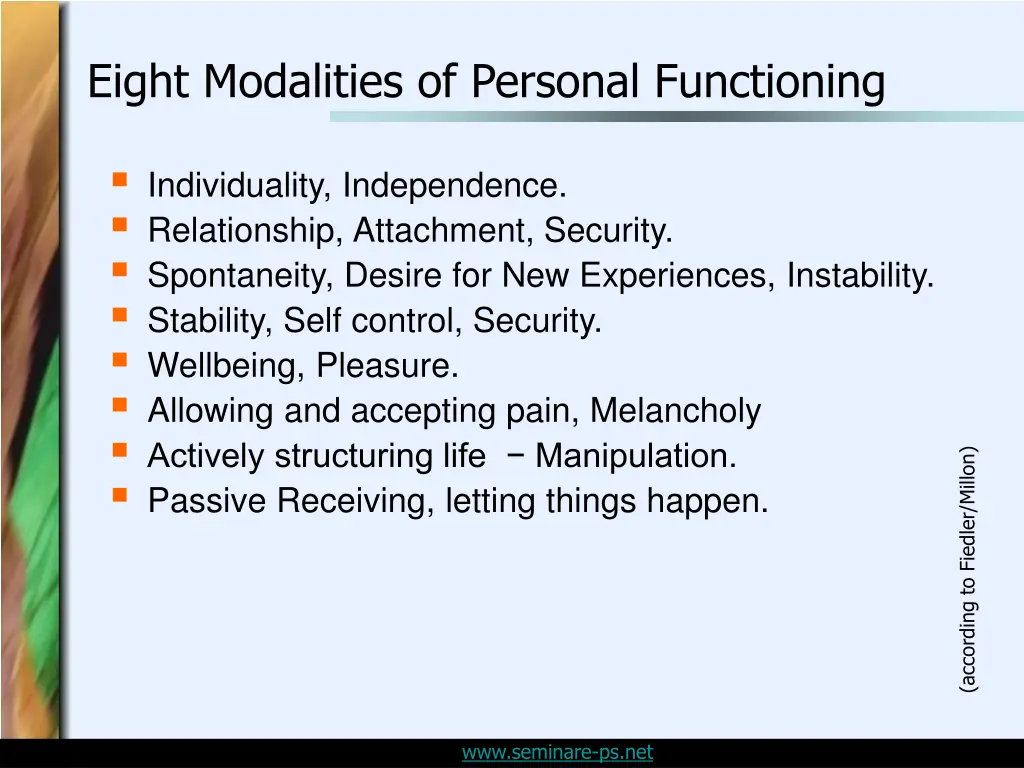 eight modalities of personal functioning