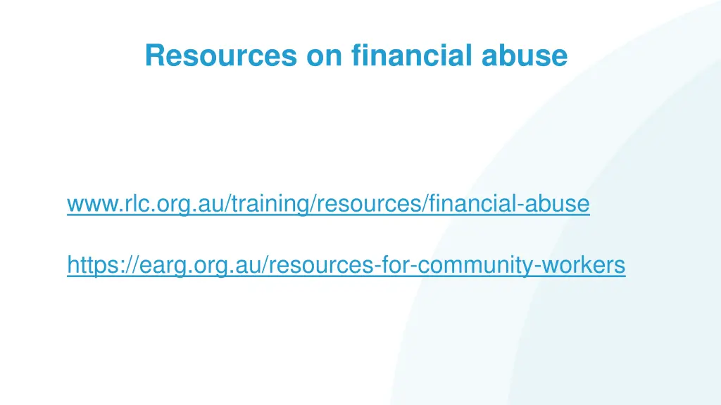 resources on financial abuse