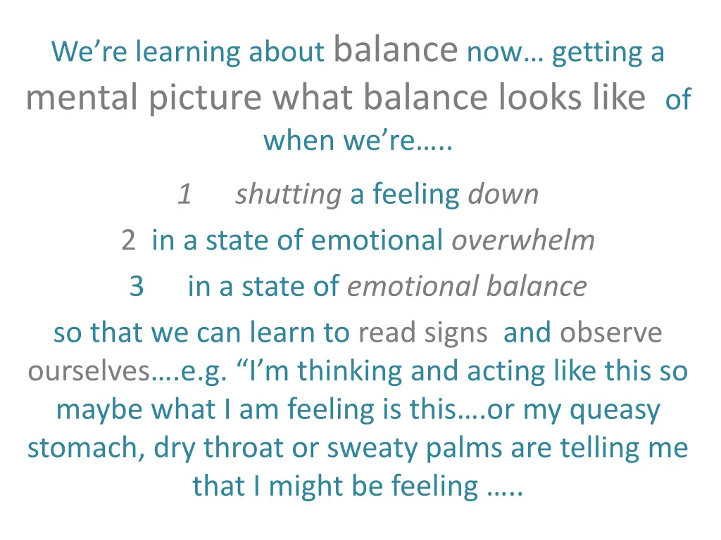 we re learning about balance now getting a mental