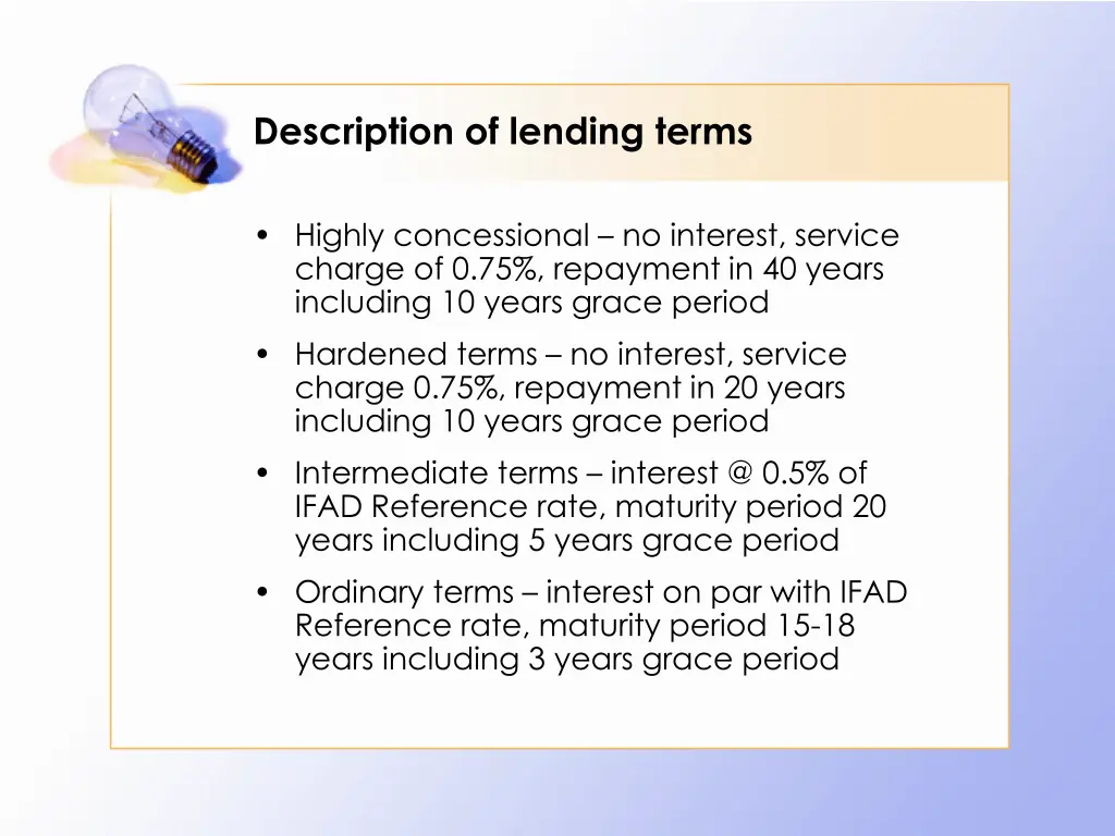 description of lending terms