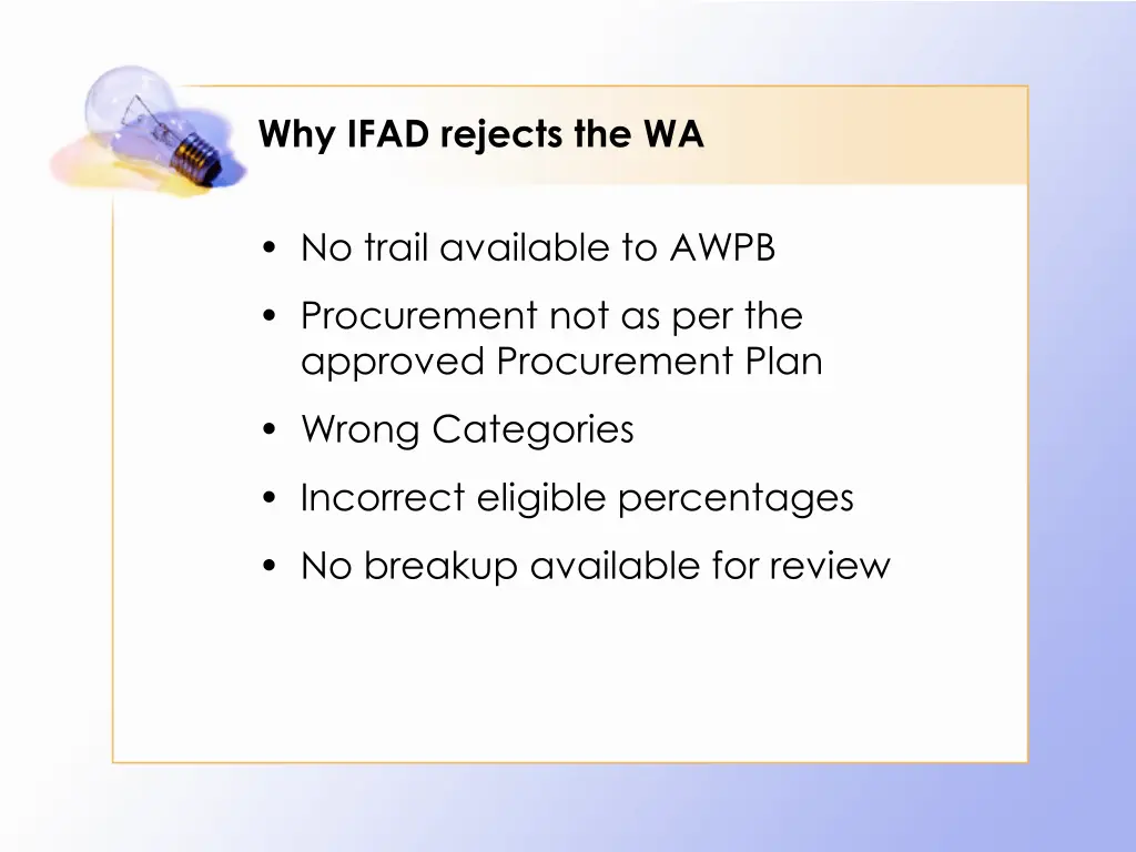 why ifad rejects the wa