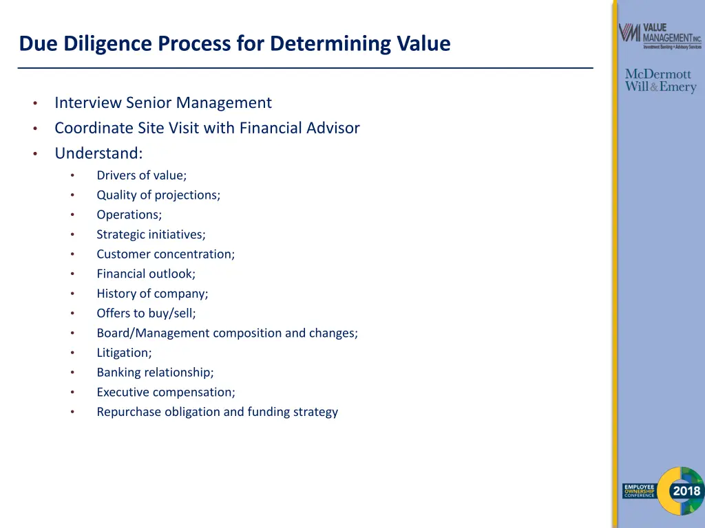 due diligence process for determining value