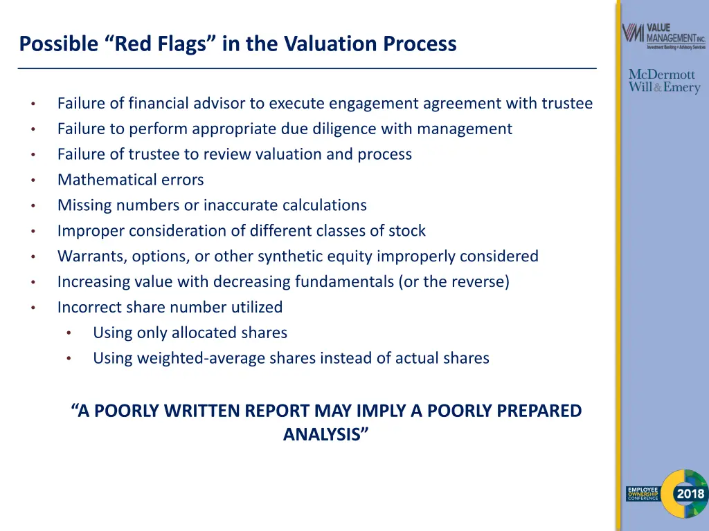 possible red flags in the valuation process