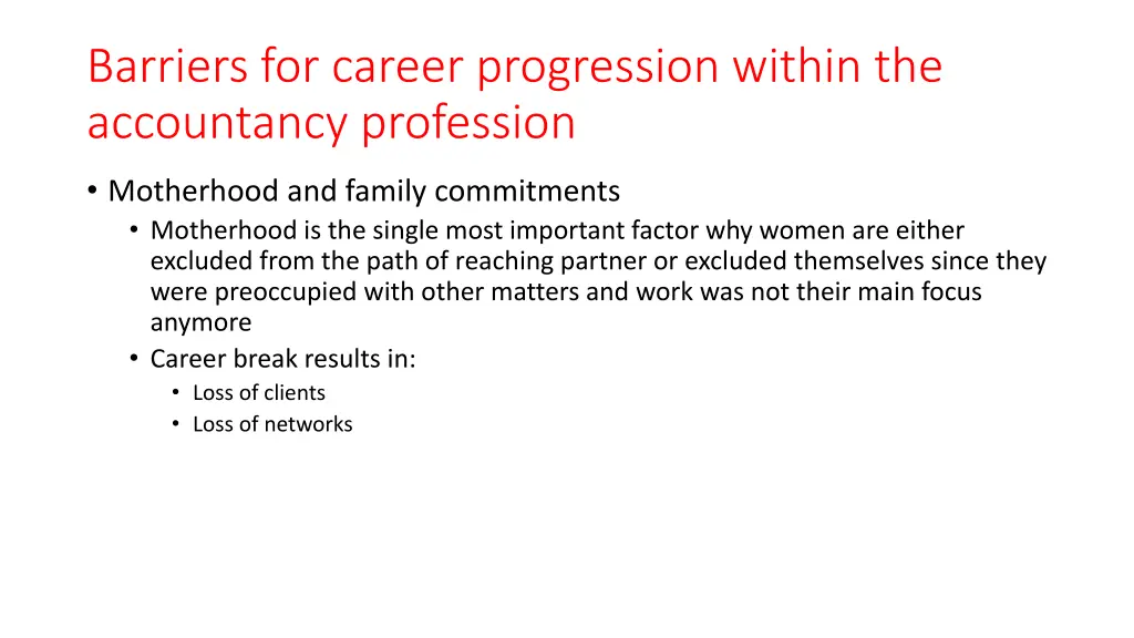 barriers for career progression within 1