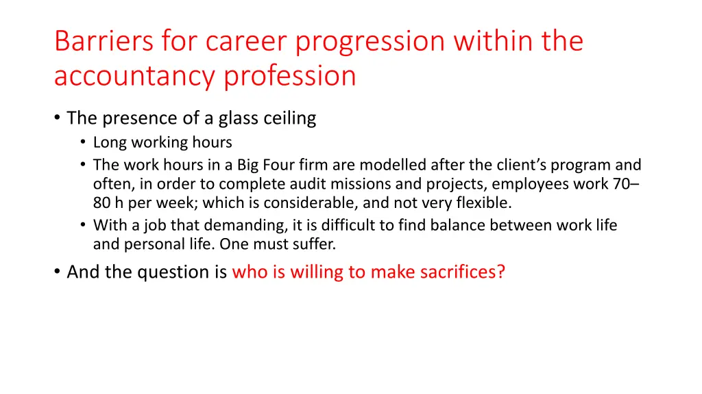 barriers for career progression within