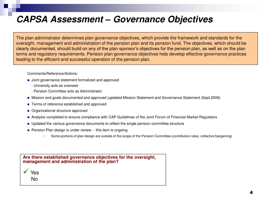 capsa assessment governance objectives