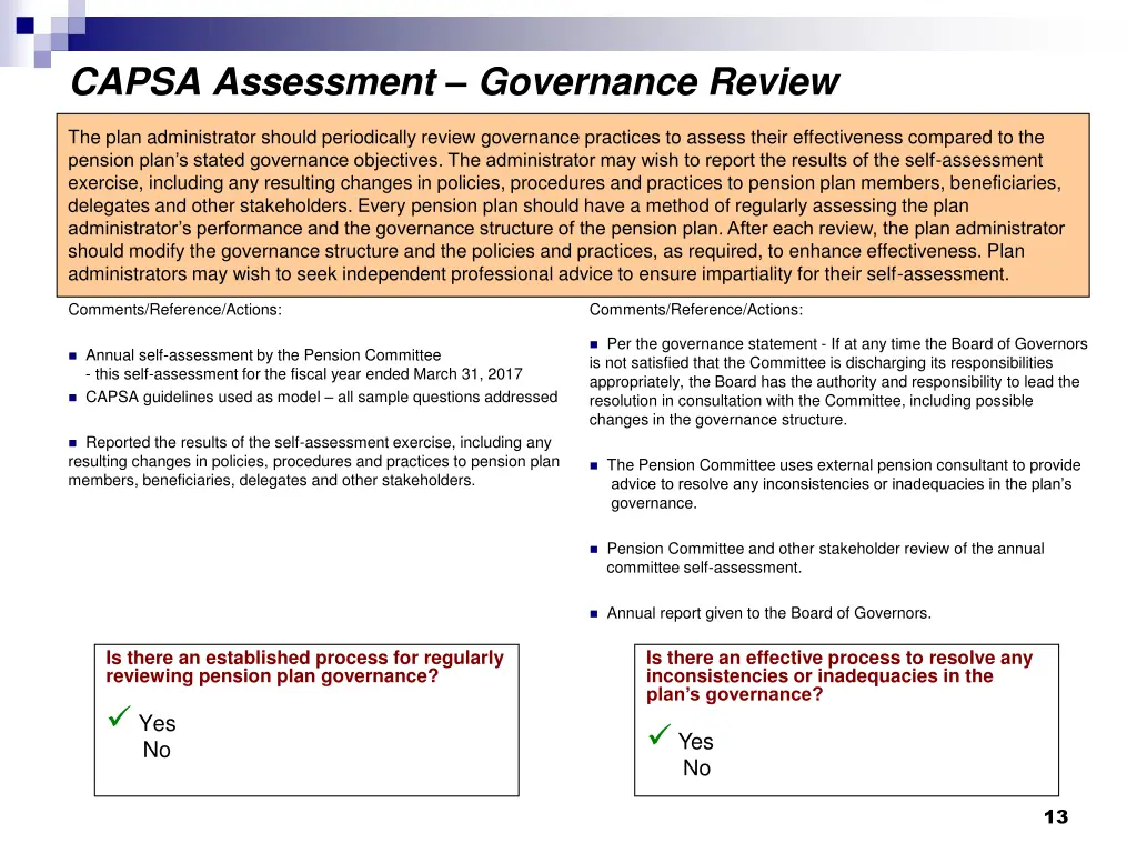 capsa assessment governance review