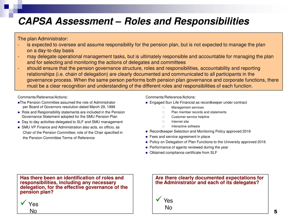 capsa assessment roles and responsibilities