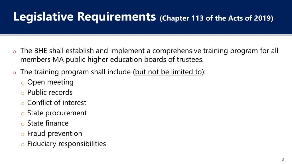 legislative requirements chapter 113 of the acts