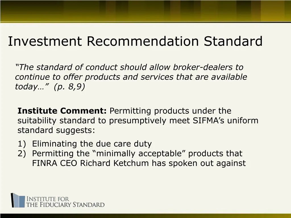 investment recommendation standard