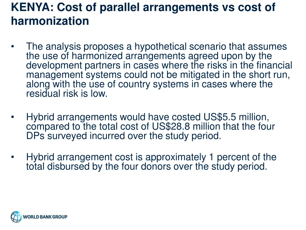 kenya cost of parallel arrangements vs cost