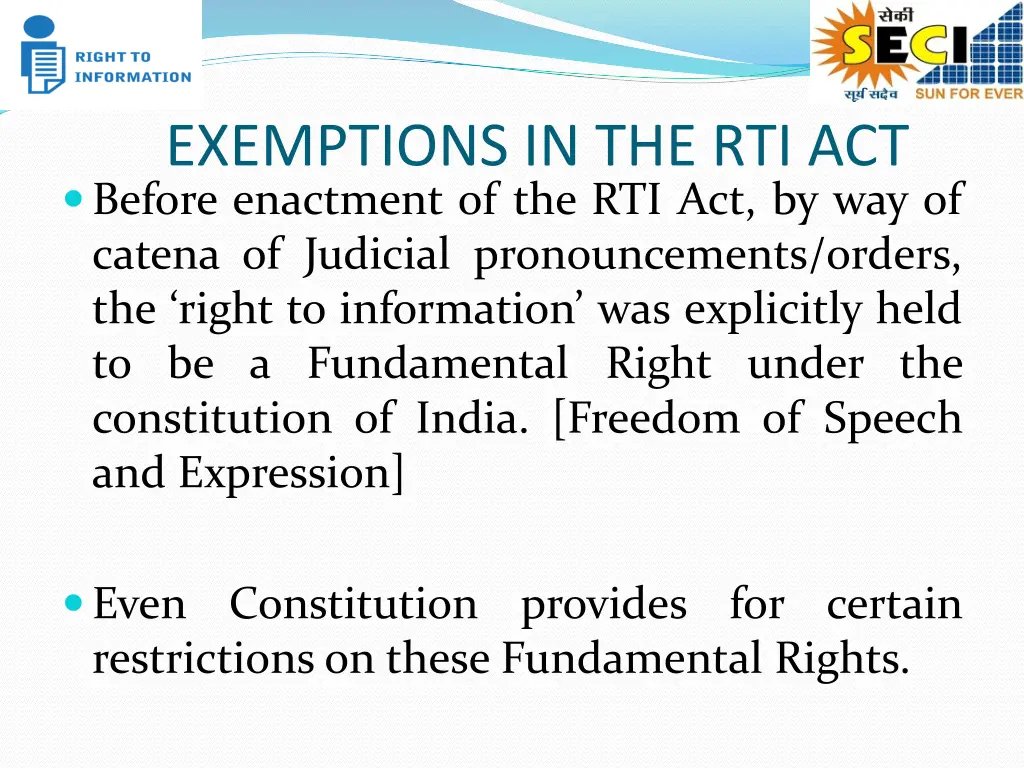 exemptions in the rti act before enactment