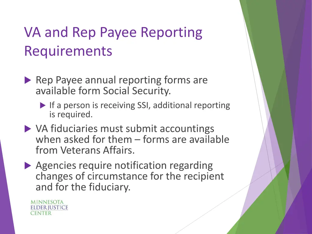 va and rep payee reporting requirements