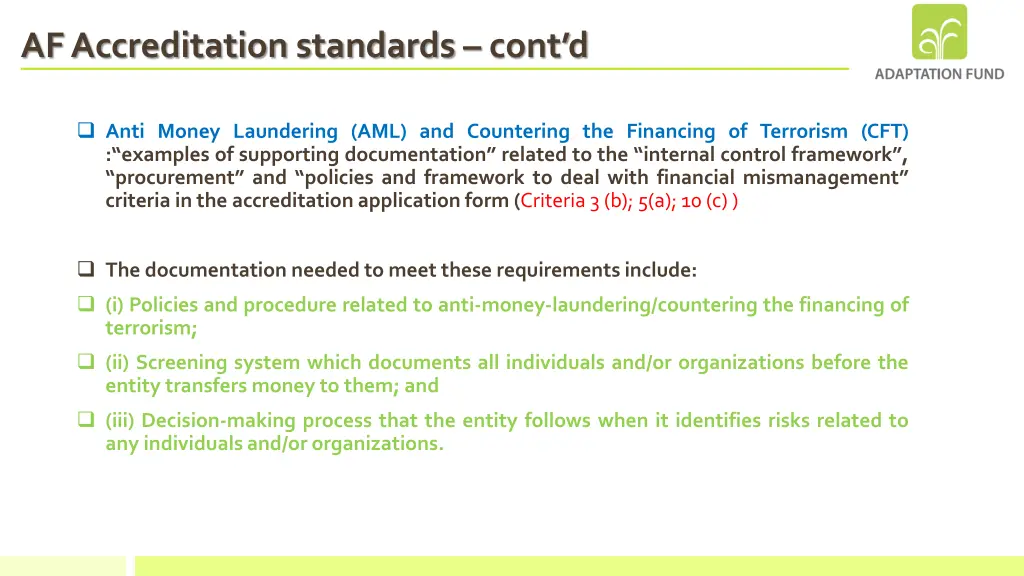 af accreditation standards cont d