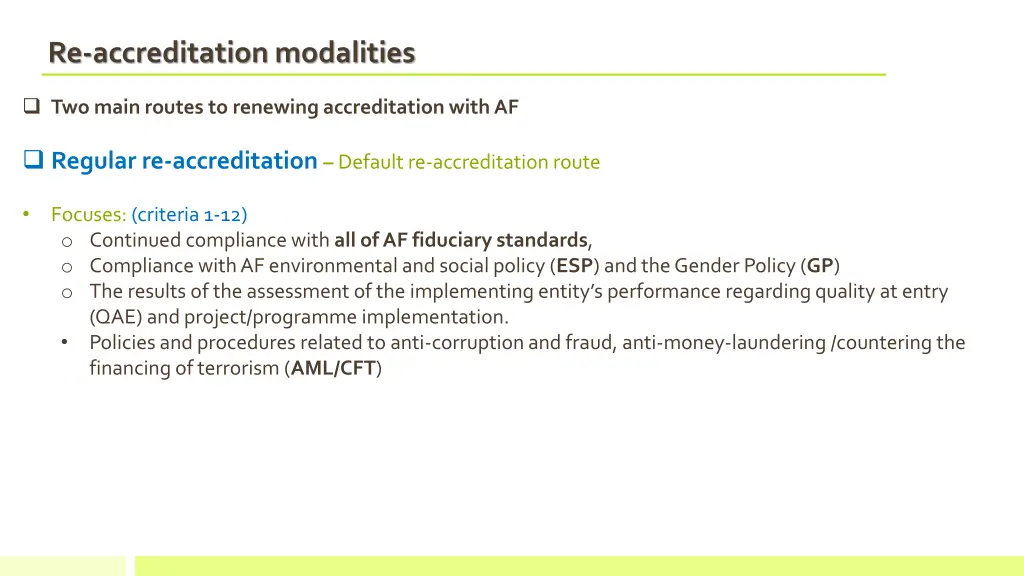 re accreditation modalities