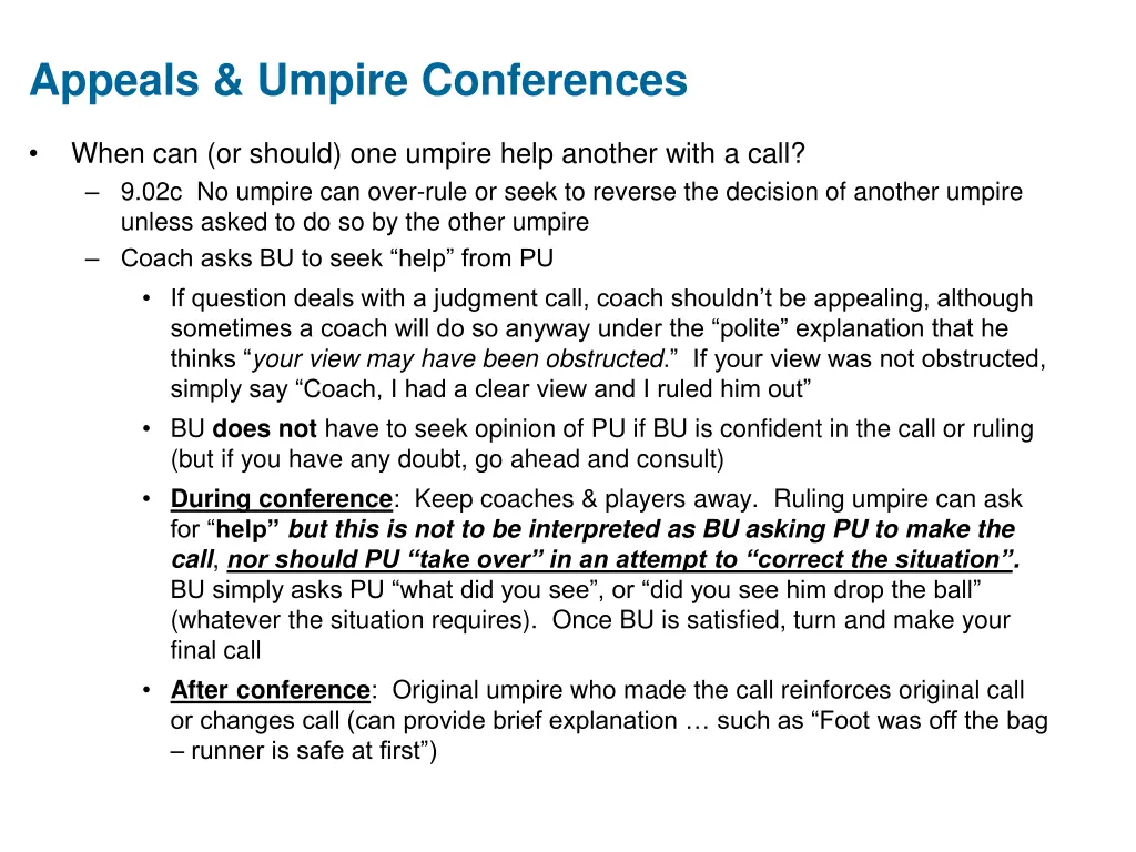 appeals umpire conferences