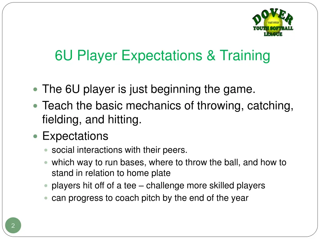 6u player expectations training