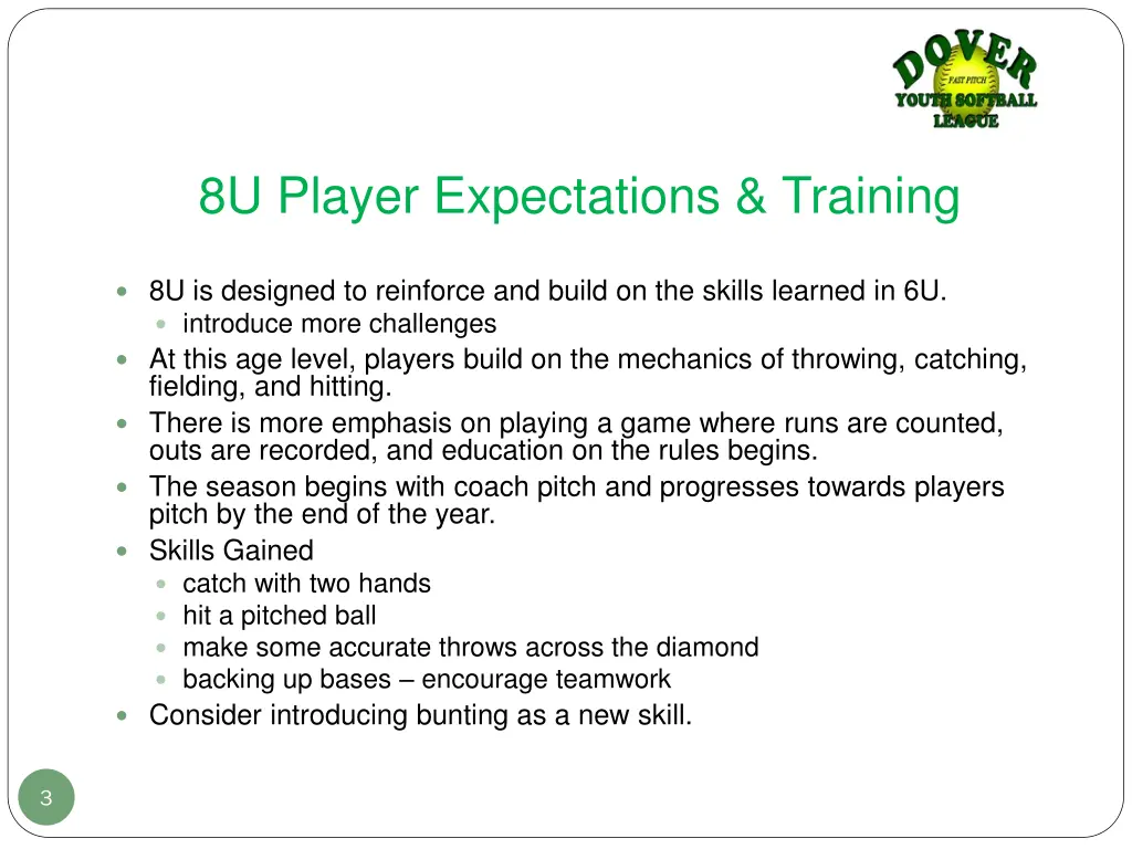 8u player expectations training