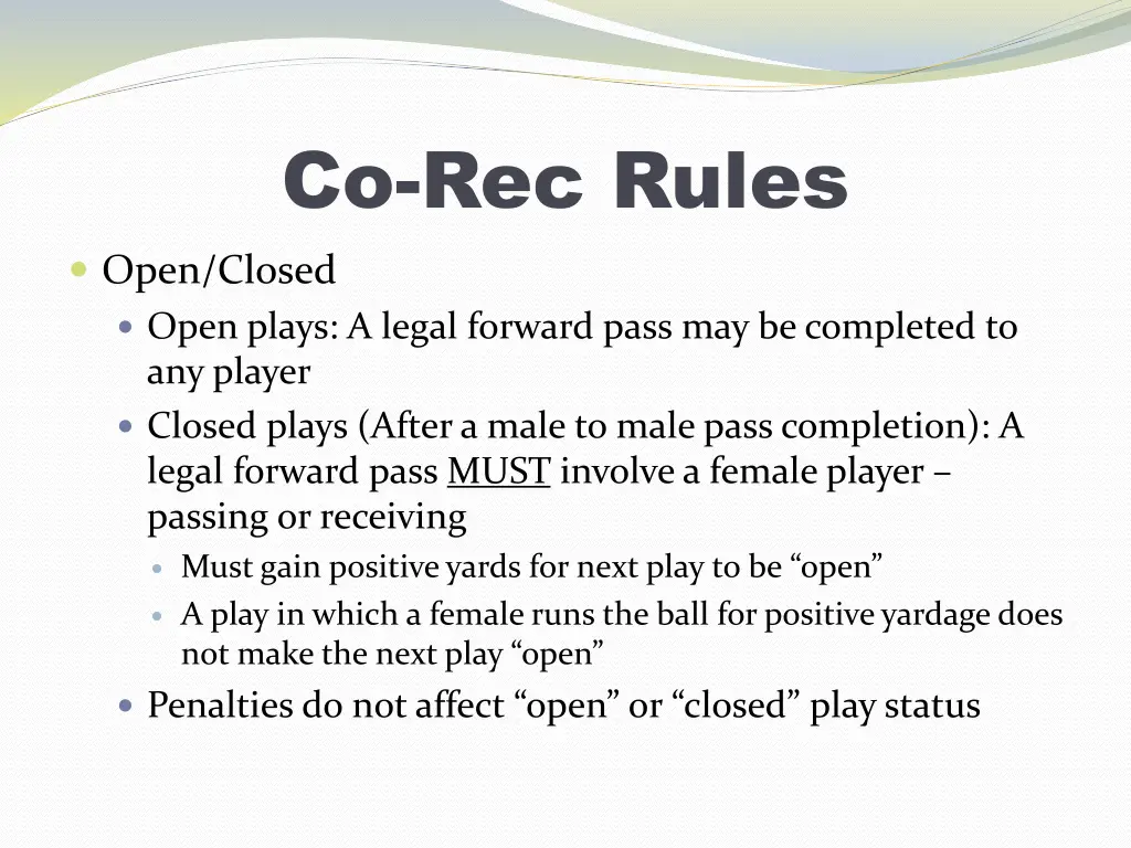 co rec rules open closed