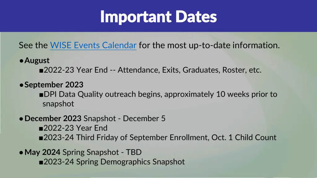 important dates important dates