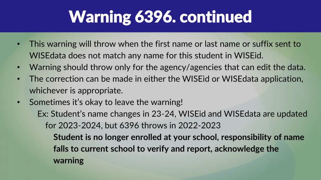 warning 6396 continued warning 6396 continued