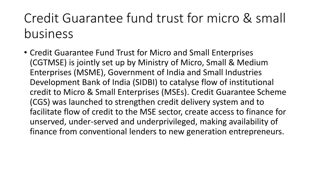 credit guarantee fund trust for micro small