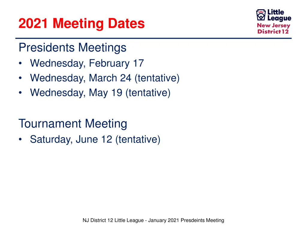 2021 meeting dates