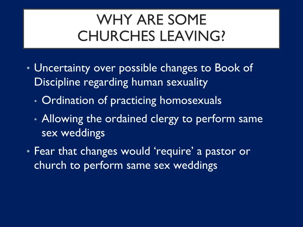 why are some churches leaving 1