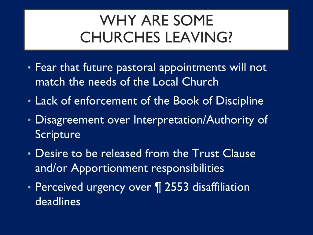 why are some churches leaving 2