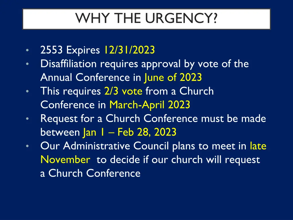 why the urgency