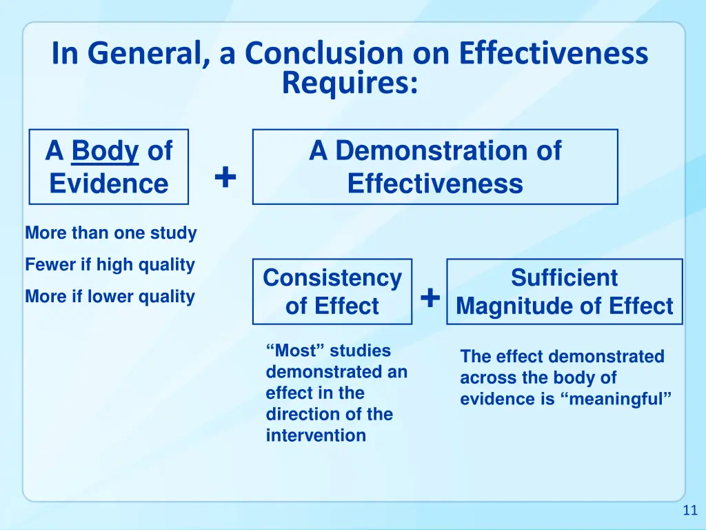 in general a conclusion on effectiveness requires