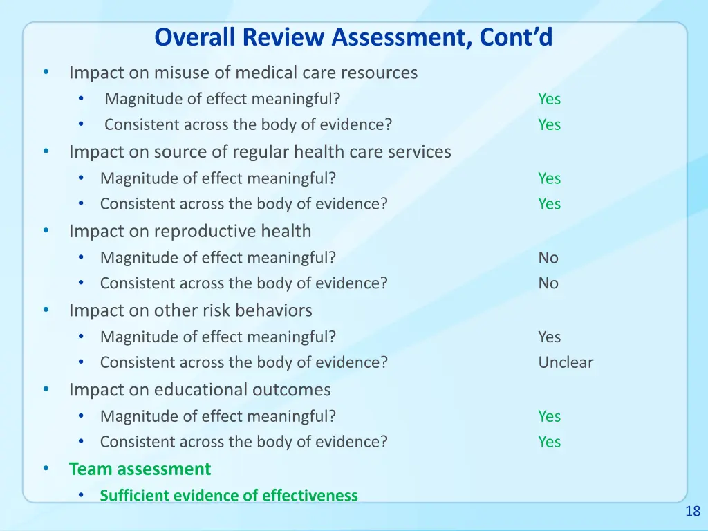 overall review assessment cont d