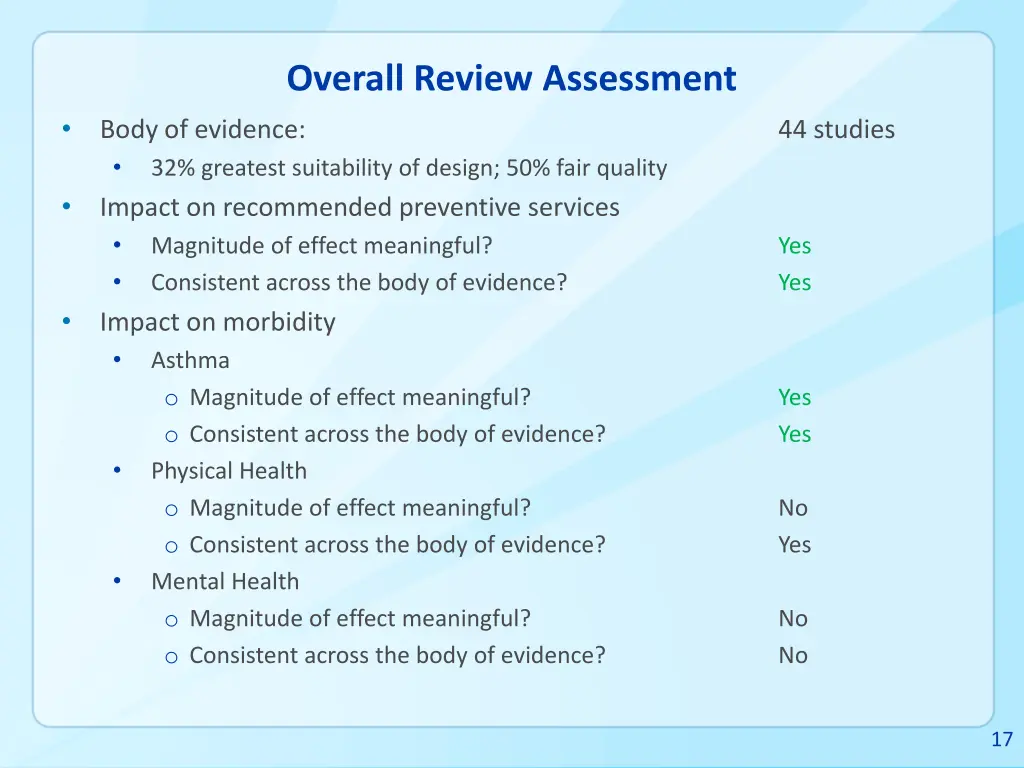 overall review assessment