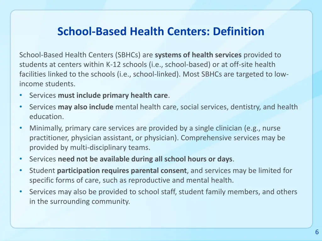 school based health centers definition