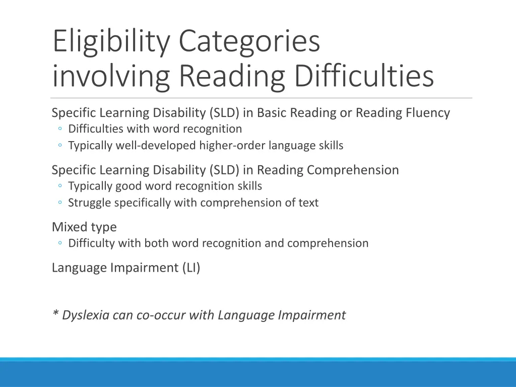 eligibility categories involving reading