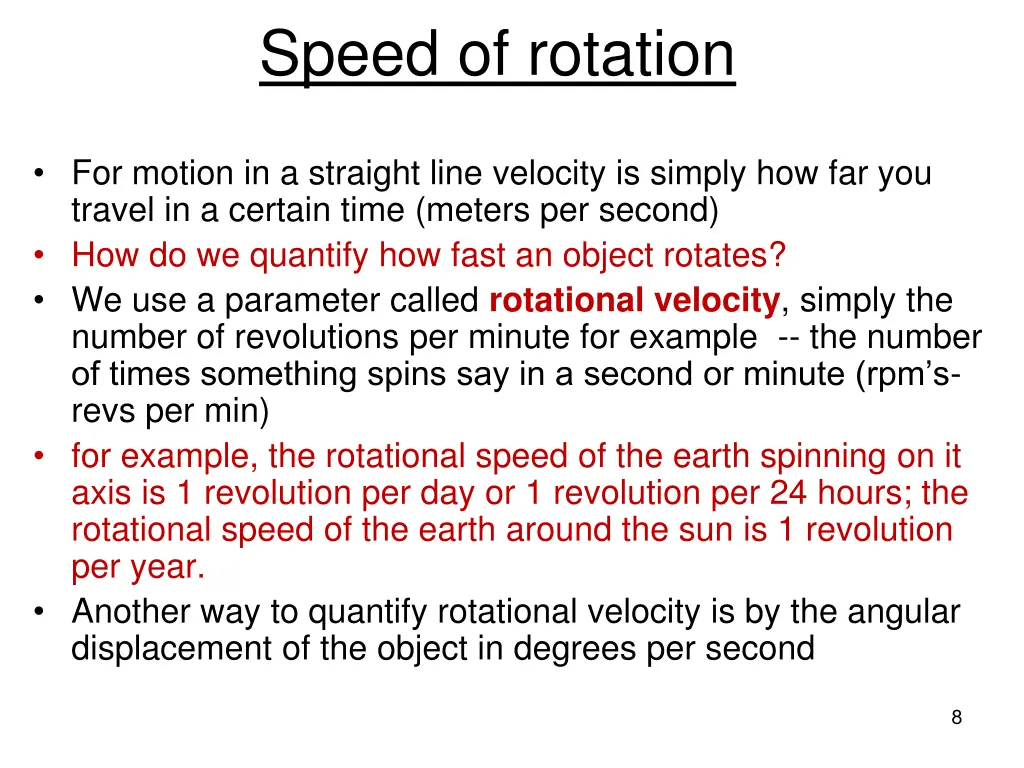 speed of rotation