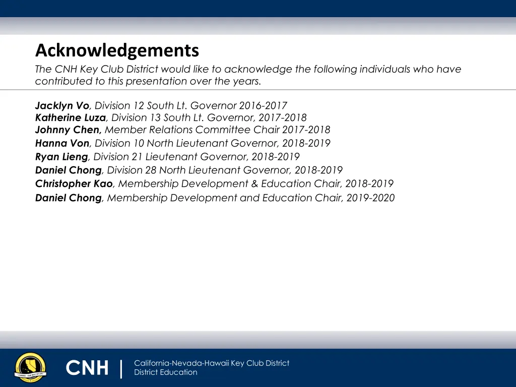 acknowledgements the cnh key club district would