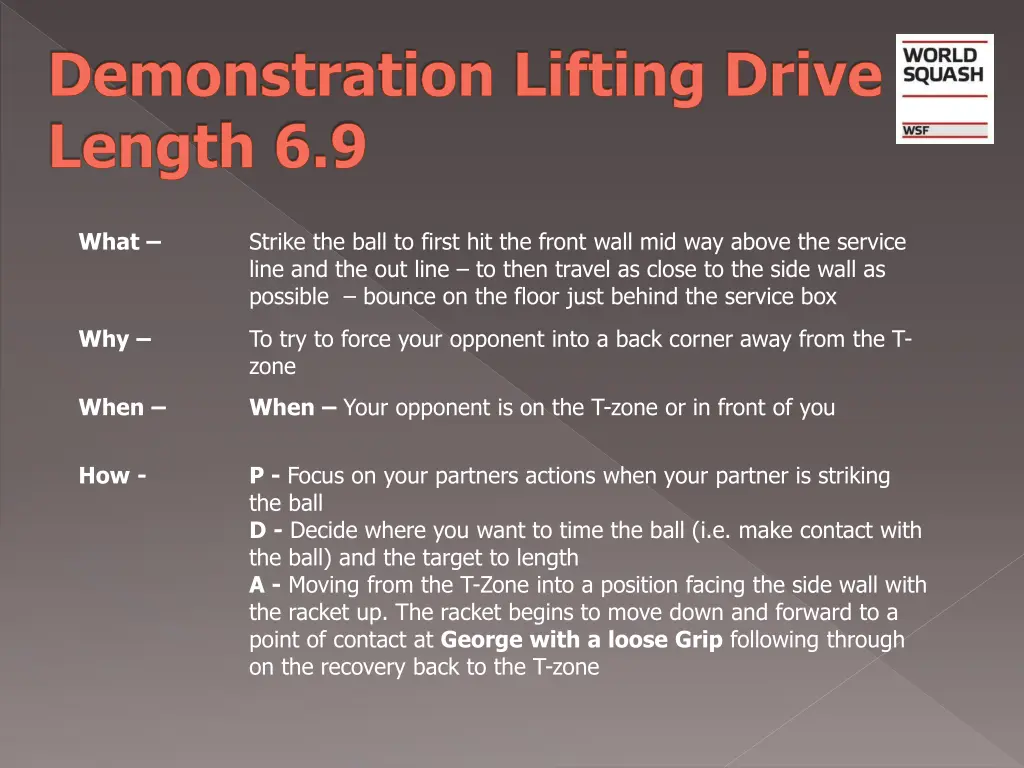 demonstration lifting drive length 6 9