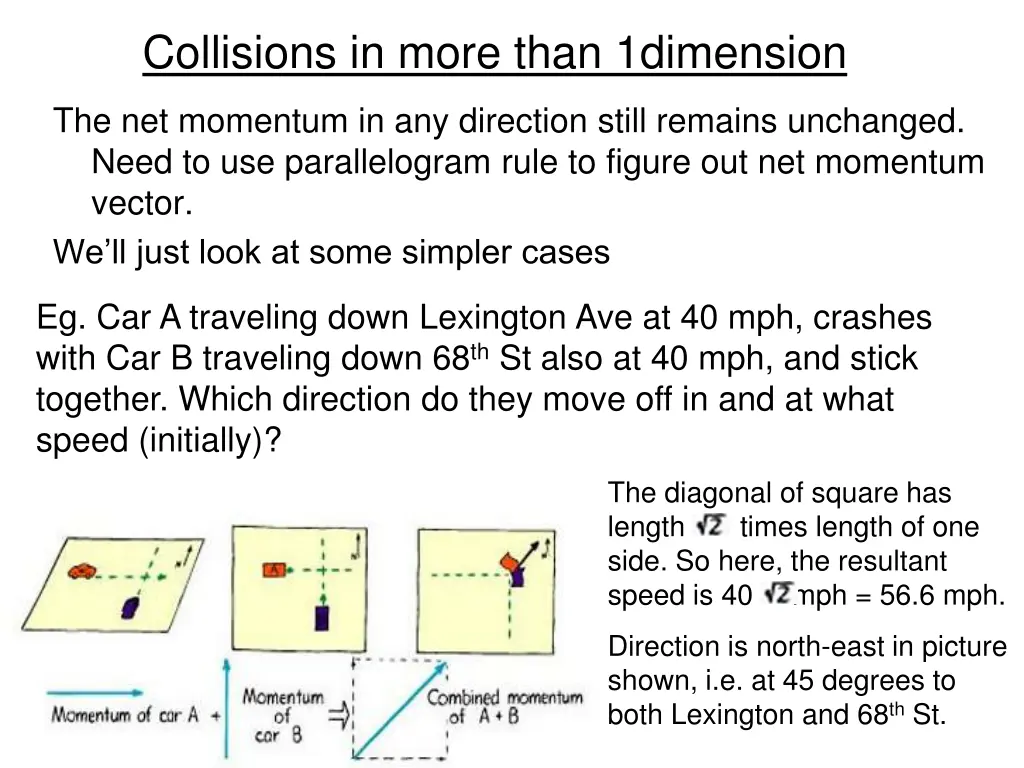 collisions in more than 1dimension