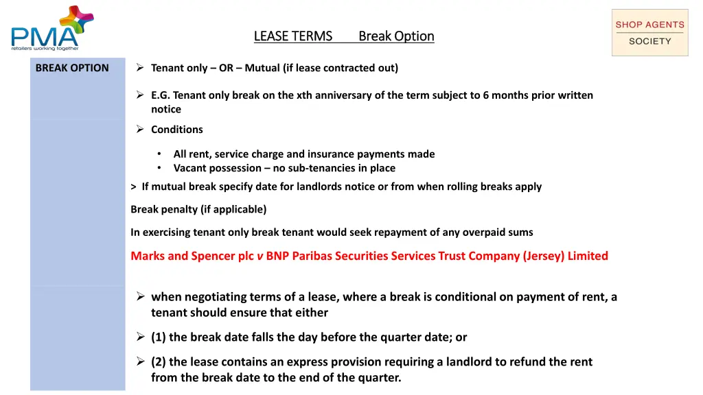 lease terms break option lease terms break option