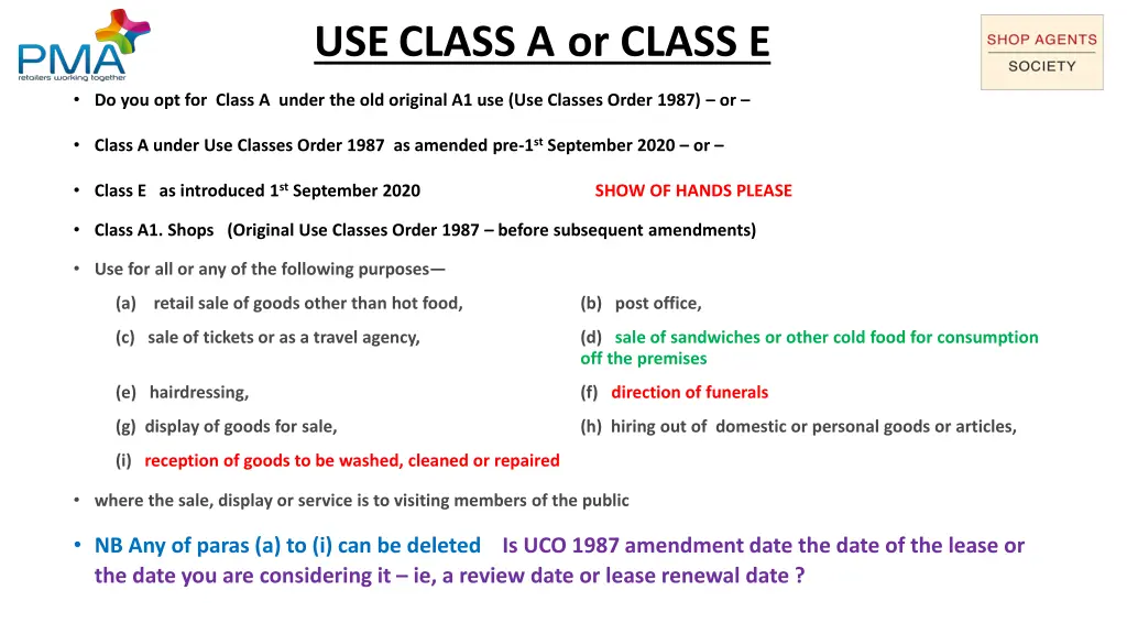 useclass a or class e