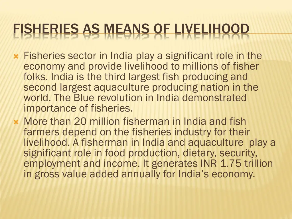 fisheries as means of livelihood