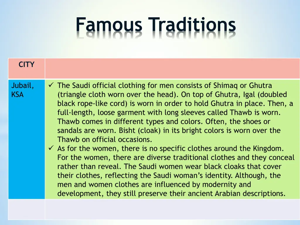 famous traditions