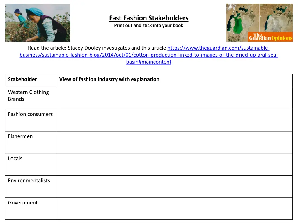 fast fashion stakeholders print out and stick